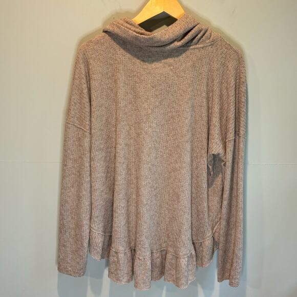 Anthro Maeve Oatmeal Ribbed Cowl Neck Sweater - size Large - Picture 7 of 7